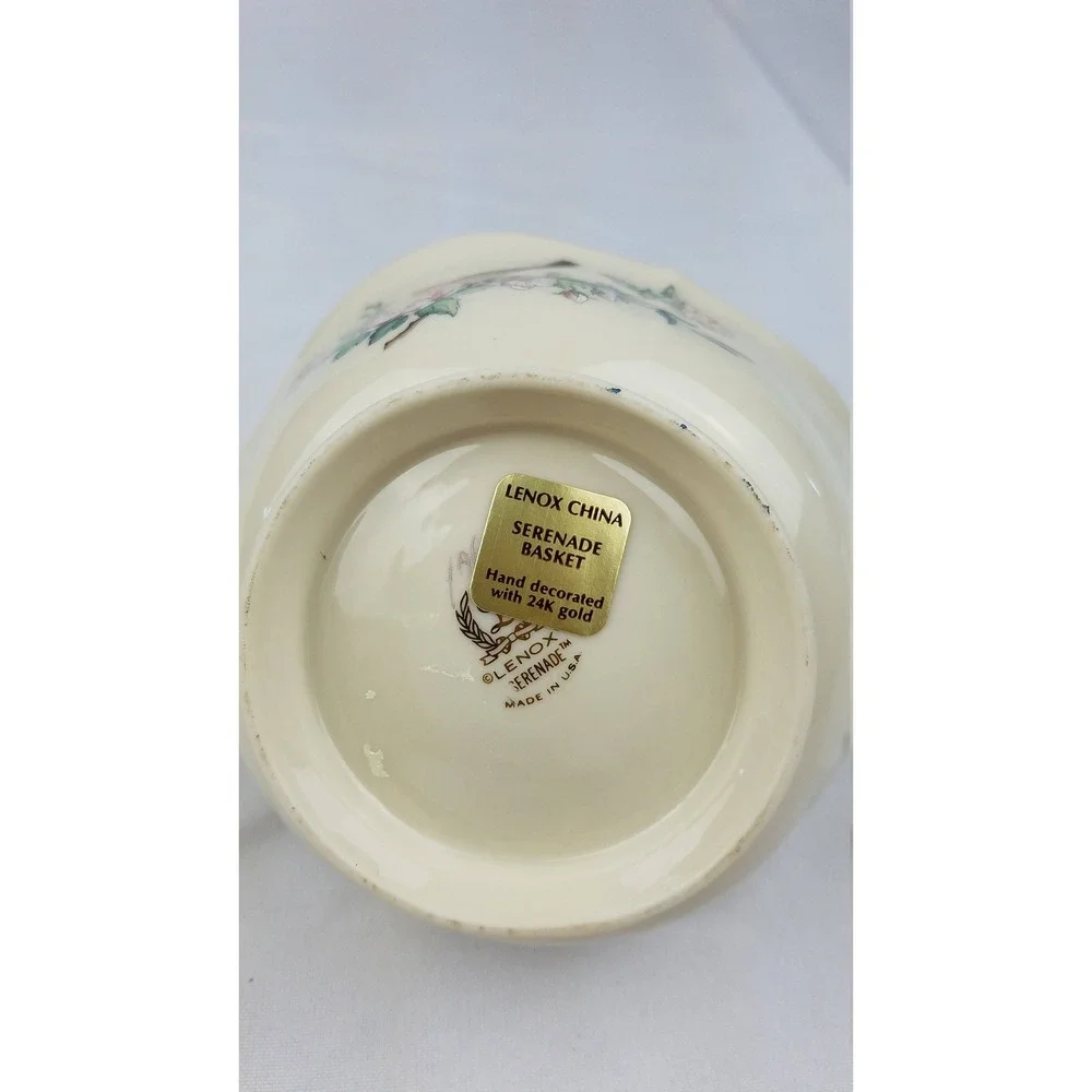 Vintage Lenox serenade‎ basket hand decorated 24k gold bird floral porcelain